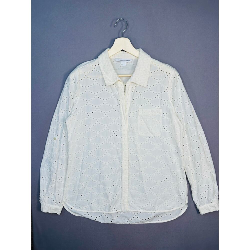 Diane von Furstenberg Off White Eyelet Button Front Top Size 14